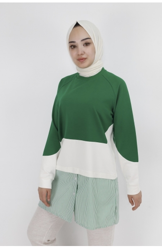 Gömlek Garnili Çizgili 2 İplik Kumaş Sweatshirt 71086-02 Yeşil