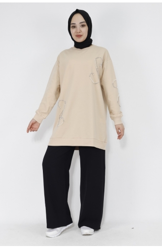 İnci Taş Detayli 2 İplik Sweatshirt 2081-04 Taş