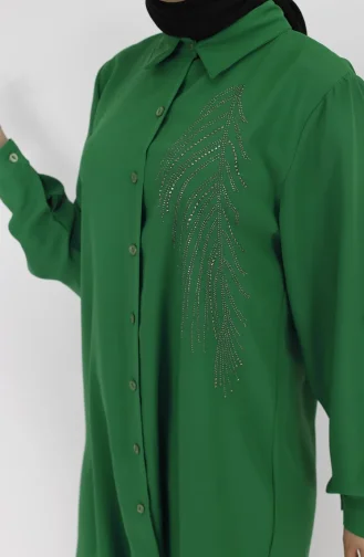Jessica Kumaş Taş Baskili Tunik Gömlek 10377-03 Yeşil