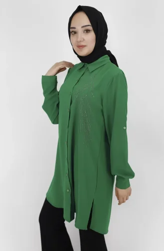 Jessica Kumaş Taş Baskili Tunik Gömlek 10377-03 Yeşil