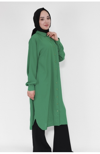 Jessica Kumaş Taş Detayli Büyük Beden Tunik Gömlek 10205-02 Yeşil