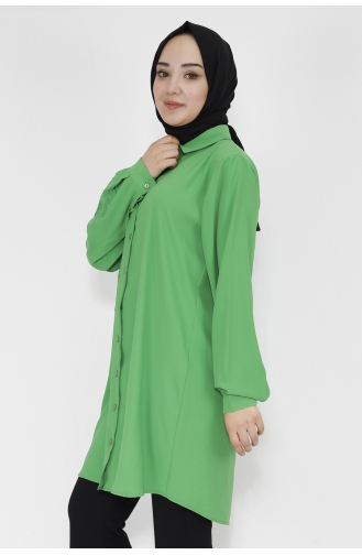 Jessica Kumaş Taş Detayli Büyük Beden Tunik Gömlek 10268-03 Yeşil