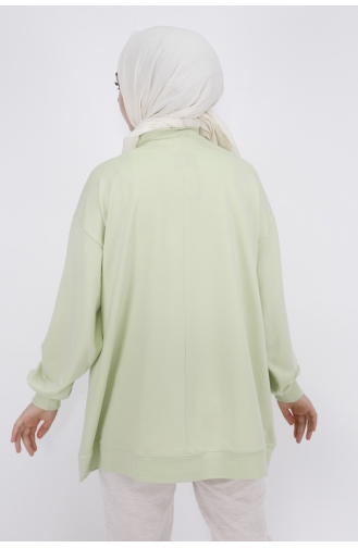 Kabartma Çiçek Ve Taş Detaylı 2 Iplik Kumaş Sweatshirt 29697-01 Mint Yeşili