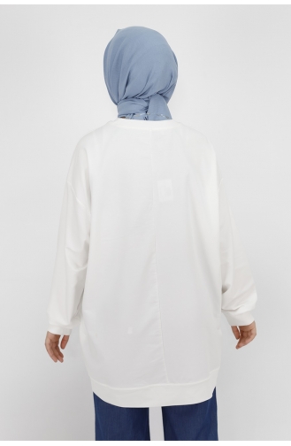 Kabartma Çiçek Ve Taş Detaylı 2 Iplik Kumaş Sweatshirt 29697-02 Beyaz