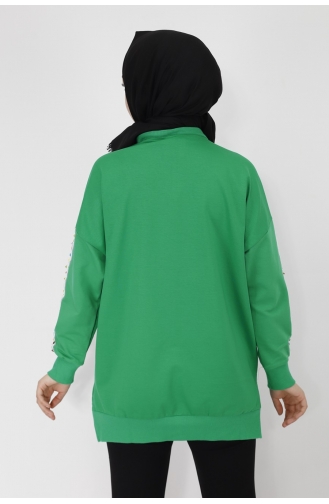 Kollari Nakiş Detayli 2 İplik Kumaş Sweatshirt 23009-02 Yeşil