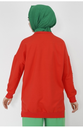 Kollari Nakiş Detayli 2 İplik Kumaş Sweatshirt 23009-04 Oranj