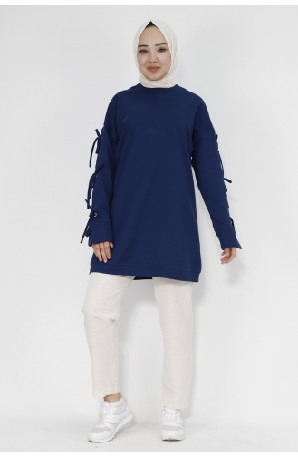 Kolu Bağlama Detayli 2 İplik Kumaş Sweatshirt 71106-01 Lacivert