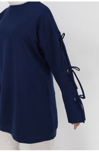Kolu Bağlama Detayli 2 İplik Kumaş Sweatshirt 71106-01 Lacivert