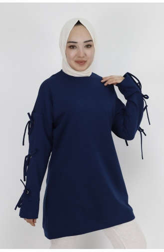 Kolu Bağlama Detayli 2 İplik Kumaş Sweatshirt 71106-01 Lacivert
