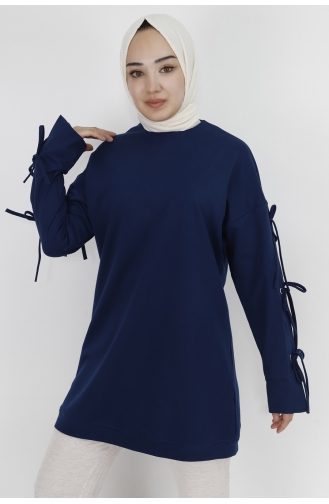 Kolu Bağlama Detayli 2 İplik Kumaş Sweatshirt 71106-01 Lacivert