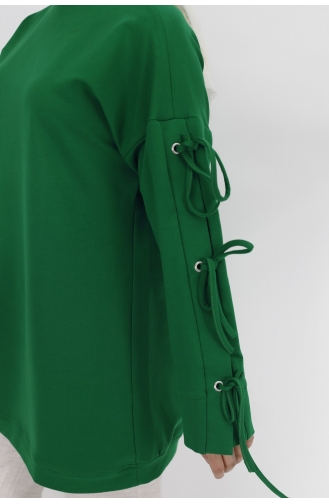 Kolu Bağlama Detayli 2 İplik Kumaş Sweatshirt 71106-02 Yeşil