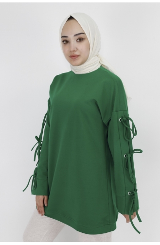 Kolu Bağlama Detayli 2 İplik Kumaş Sweatshirt 71106-02 Yeşil