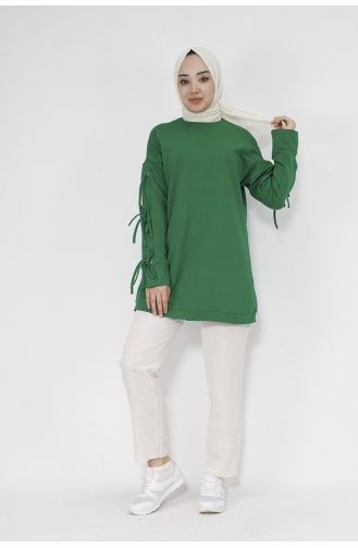 Kolu Bağlama Detayli 2 İplik Kumaş Sweatshirt 71106-02 Yeşil
