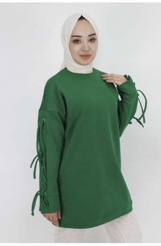 Kolu Bağlama Detayli 2 İplik Kumaş Sweatshirt 71106-02 Yeşil