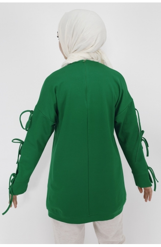 Kolu Bağlama Detayli 2 İplik Kumaş Sweatshirt 71106-02 Yeşil