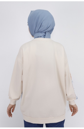 Kot Garnili Ve Baskili 2 İplik Kumaş Sweatshirt 29758-01 Bej