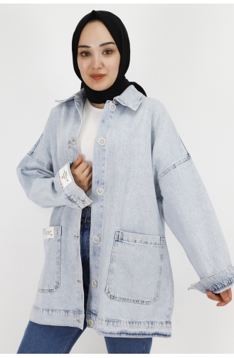Önü Cep Detaylı Kot Kumaş Oversize Ceket 29593-01 Buz Mavisi