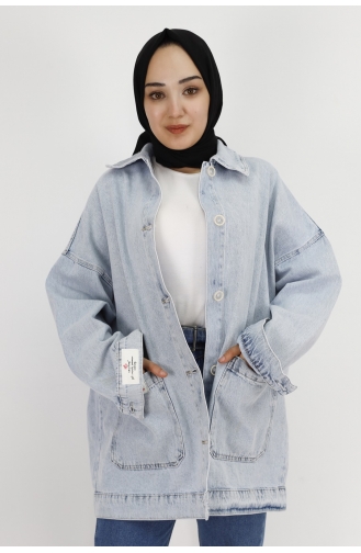 Önü Cep Detaylı Kot Kumaş Oversize Ceket 29593-01 Buz Mavisi