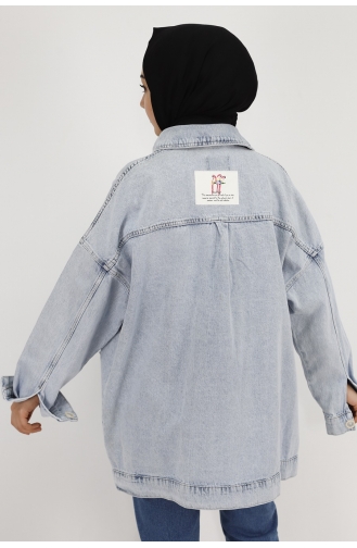 Önü Cep Detaylı Kot Kumaş Oversize Ceket 29593-01 Buz Mavisi