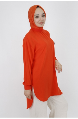 Puane Broş Detayli Aerobin Kumaş Tunik 20493-01 Oranj
