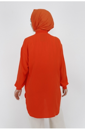 Puane Broş Detayli Aerobin Kumaş Tunik 20493-01 Oranj