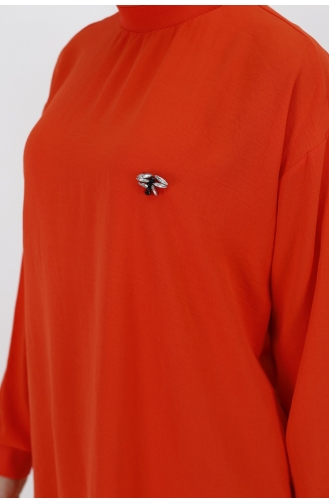 Puane Broş Detayli Aerobin Kumaş Tunik 20493-01 Oranj