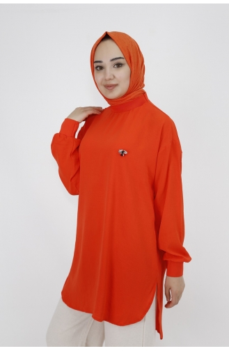 Puane Broş Detayli Aerobin Kumaş Tunik 20493-01 Oranj