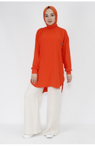 Puane Broş Detayli Aerobin Kumaş Tunik 20493-01 Oranj