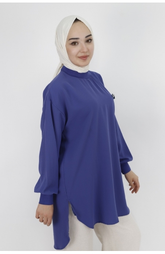 Puane Broş Detayli Aerobin Kumaş Tunik 20493-02 Mavi