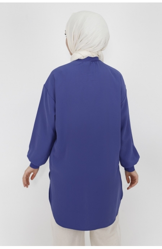 Puane Broş Detayli Aerobin Kumaş Tunik 20493-02 Mavi