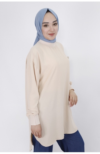 Puane Broş Detayli Aerobin Kumaş Tunik 20493-03 Taş