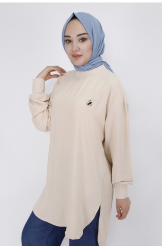 Puane Broş Detayli Aerobin Kumaş Tunik 20493-03 Taş