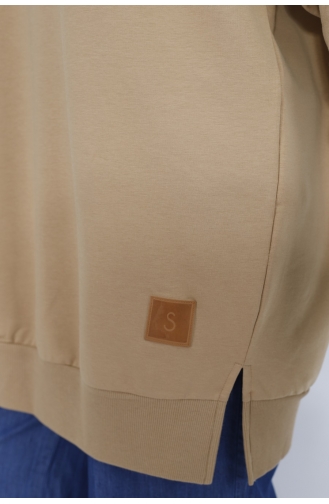 Puane İki İplik Basic Tunik Sweatshirt 30644-01 Camel