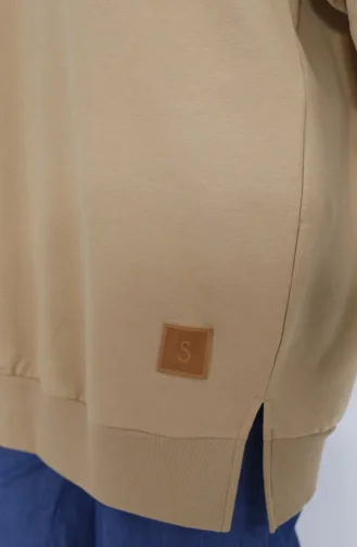 Puane İki İplik Basic Tunik Sweatshirt 30644-01 Camel