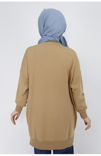 Puane İki İplik Basic Tunik Sweatshirt 30644-01 Camel