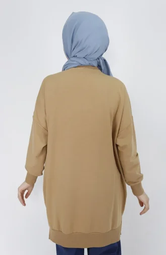 Puane İki İplik Basic Tunik Sweatshirt 30644-01 Camel