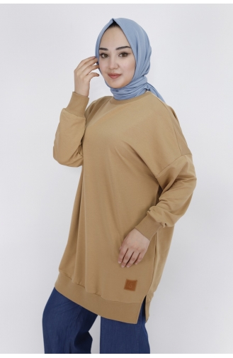 Puane İki İplik Basic Tunik Sweatshirt 30644-01 Camel