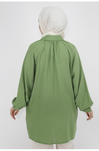 Puane Taşli Zincirli Keten Kumaş Tunik Gömlek 20540-03 Yeşil
