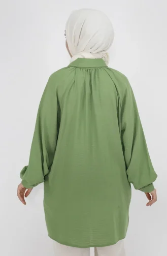Pointed Stone Chain Linen Fabric Tunic Shirt 20540-03 Green 20540-03