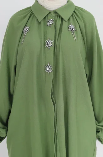 Pointed Stone Chain Linen Fabric Tunic Shirt 20540-03 Green 20540-03
