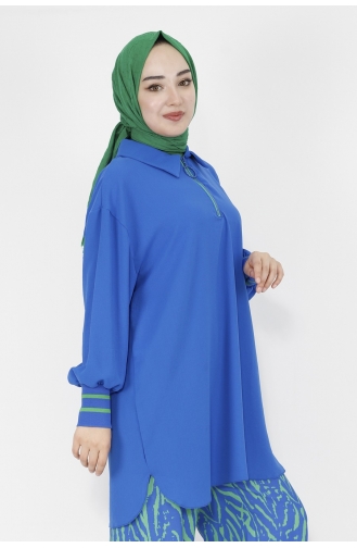 Puane Yaka Fermuar Detayli Tunik Gömlek 10210-01 Saks