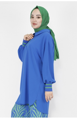 Puane Yaka Fermuar Detayli Tunik Gömlek 10210-01 Saks