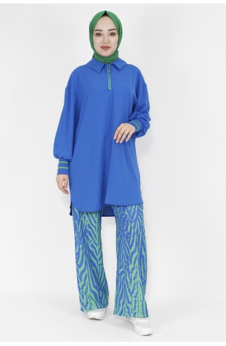 Puane Yaka Fermuar Detayli Tunik Gömlek 10210-01 Saks