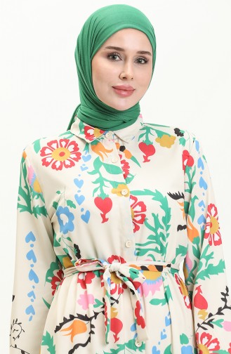 Gemustertes Kleid mit gerafftem Saum 4425-02 Grün 4425-02