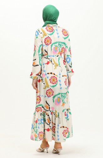 Gemustertes Kleid mit gerafftem Saum 4425-02 Grün 4425-02