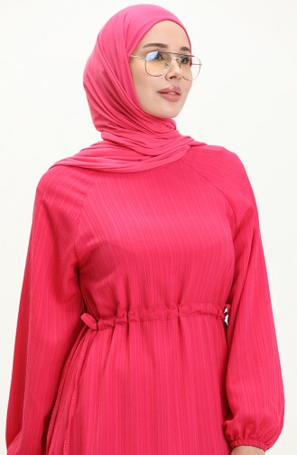 Beli Büzgülü Elbise 4333-04 Fuşya