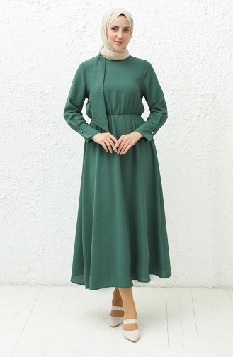 Aerobin Fabric Shirred Waist Dress 40200-02 Emerald Green 40200-02