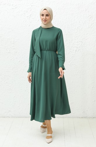 Aerobin Fabric Shirred Waist Dress 40200-02 Emerald Green 40200-02