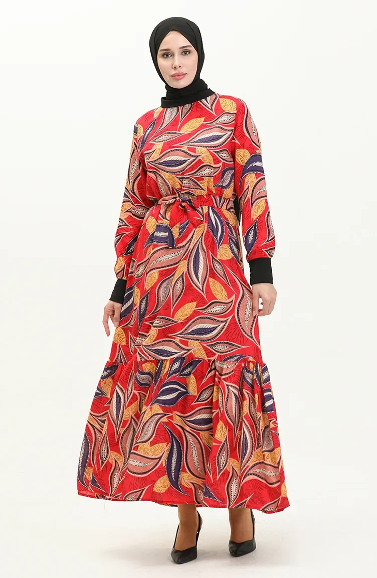 Geripptes Viskosekleid 0012-01 Rot 0012-01