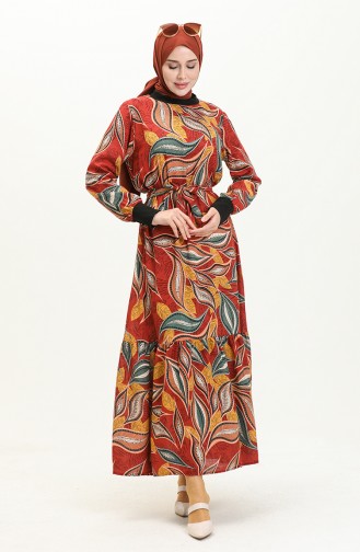 Ribbed Viscose Dress 0012-02 Brick Red 0012-02